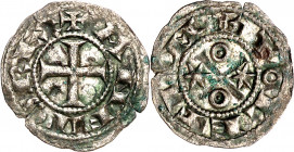 Alfonso VI (1073-1109). Toledo. Meaja. (M.M. A6:7.11) (Imperatrix A6:7.11, mismo ejemplar) (AB. 9.1). Cruz calcada en reverso y roeles y estrellas en ...