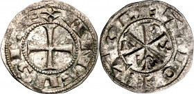 Alfonso VI (1073-1109). Toledo. Dinero. (M.M. A6:10.9) (AB. 5). Bella. Vellón rico. Escasa así. 1,05 g. EBC+.