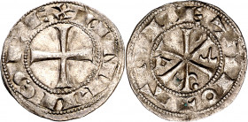 Alfonso VI (1073-1109). Toledo. Dinero. (M.M. A6:10.11) (Imperatrix A6:10.11, mismo ejemplar) (AB. 5.3). Bella. 0,89 g. EBC-.