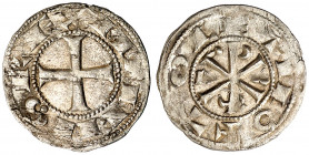 Alfonso VI (1073-1109). Toledo. Dinero. (M.M. A6:10.12) (Imperatrix A6:10.12, mismo ejemplar) (AB. 5.1). Leves rayitas. Bella. Rara. 1,05 g. EBC-.