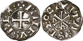 Alfonso VI (1073-1109). León. Dinero. (M.M. A6:12.4) (Imperatrix A6:12.4, mismo ejemplar) (AB. 3). Rayitas. Concreciones. Escasa. 0,89 g. (MBC).