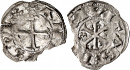 Alfonso VI (1073-1109). León. Dinero. (Imperatrix A6:14 (50).1, mismo ejemplar). Cospel faltado. Vellón rico. Rarísima. Única conocida. 0,53 g. (MBC+)...