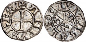 Alfonso VI (1073-1109). León. Dinero. (M.M. A6:12.12) (Imperatrix A6:12.12, mismo ejemplar) (AB. 3.1). La S del crismón retrógrada. Muy escasa y más a...