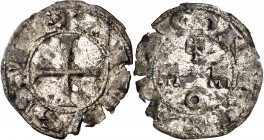Alfonso I de Aragón (1109-1126). Jaca o León. Dinero. (M.M. A1:1.2, mismo ejemplar) (Imperatrix A1:1.2, mismo ejemplar) (AB. falta). Cospel irregular....