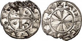 Alfonso VII (1126-1157). Toledo. Dinero. (M.M. A7:1.10) (Imperatrix A7:1.10, mismo ejemplar) (AB. falta). Grieta. Leve defecto de cospel. Gran parte d...