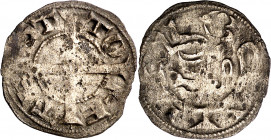 Alfonso VII (1126-1157). Toledo. Dinero. (Imperatrix A7:12.1(50), mismo ejemplar) (AB. 37 var). Leves manchitas, pero extraordinario ejemplar para el ...