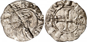 Alfonso VII (1126-1157). León. Dinero. (Imperatrix A7:20.2, mismo ejemplar) (AB. falta). Grieta. Muy rara. 0,75 g. (MBC).