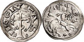 Alfonso VII (1126-1157). Toledo. Dinero. (M.M. A7:29.9) (Imperatrix A7:29.9, mismo ejemplar) (AB. 44). Extraordinaria. Rarísima así. 1 g. EBC+.