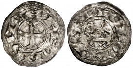 Alfonso VII (1126-1157). León. Dinero. (Imperatrix A7:31.2, mismo ejemplar) (AB. falta). Algo alabeada. Única conocida. 0,94 g. MBC.