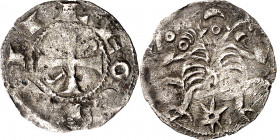 Alfonso VII (1126-1157). León. Dinero. (M.M. A7:33.2, mismo ejemplar) (Imperatrix A7:33.2, mismo ejemplar) (AB. 103.2 var, como Fernando II). Oxidació...