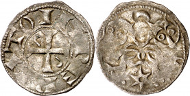 Alfonso VII (1126-1157). León. Dinero. (Imperatrix A7:45.2, mismo ejemplar) (AB. falta). Atractiva. Muy rara. 1 g. MBC+.