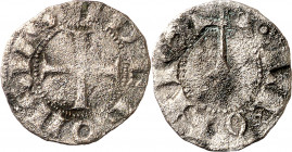 Alfonso VII (1126-1157). León. Dinero. (Imperatrix A7:50 (50).2, mismo ejemplar) (AB. falta). Oxidación limpiada. Muy rara. 0,81 g. (MBC).