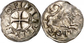 Alfonso VII (1126-1157). Lugo. Dinero. (M.M. A7:51.7, mismo ejemplar) (Imperatrix A7:51.7, mismo ejemplar) (AB. falta) (NM. pág. 153, mismo ejemplar) ...