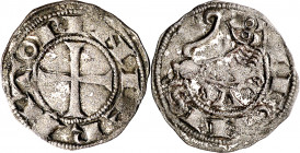Alfonso VII (1126-1157). Ávila. Dinero. (M.M. A7:52.4) (Imperatrix A7:52.4, mismo ejemplar) (AB. falta). Rara. 0,92 g. MBC.