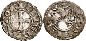Alfonso VII (1126-1157). León. Dinero. (Imperatrix A7:52.22 (50), mismo ejemplar) (AB. falta). Bella. Parte de brillo original. Rara. 0,92 g. MBC+.