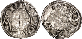 Alfonso VII (1126-1157). León. Dinero. (Imperatrix A7:52.21 (50), mismo ejemplar) (AB. falta). Grieta. Parte de brillo original. Rara. 0,84 g. (MBC+)....