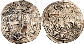 Alfonso VII (1126-1157). León. Meaja. (Imperatrix A7:53.12 (75), mismo ejemplar) (AB. falta). Concreciones en anverso. Rara. 0,47 g. MBC-/MBC.