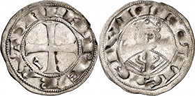 Alfonso VII (1126-1157). Lugo. Dinero. (M.M. A7:54.9) (Imperatrix A7:54.9, mismo ejemplar) (AB. 75.3) (Bautista 59.3, mismo ejemplar). Acuñación floja...