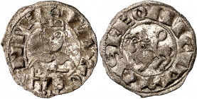 Alfonso VII (1126-1157). León. Dinero. (M.M. A7:58.4, mismo ejemplar) (Imperatrix A7:58.4, mismo ejemplar) (AB. 81.1). Acuñación floja. Parte de brill...