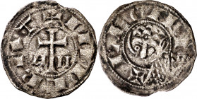 Alfonso VII (1126-1157). León. Dinero. (M.M. A7:62.2, mismo ejemplar) (Imperatrix A7:62.2, mismo ejemplar) (AB. 79.2 var). Muy rara. 0,97 g. MBC.