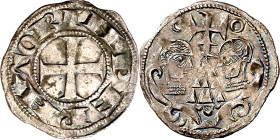 Alfonso VII (1126-1157). León. Dinero. (M.M. A7:66.6) (Imperatrix A7:66.6, mismo ejemplar) (AB. 72 var). Bellísima. Preciosa pátina. Muy rara y más as...