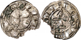 Alfonso VII (1126-1157). Toledo. Dinero. (Imperatrix A7:69.2, mismo ejemplar) (AB. 96) (V.Q. 5324b, mismo ejemplar). Cospel faltado. Vellón rico. Ex Á...