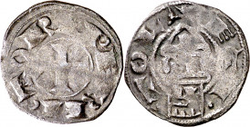 Alfonso VII (1126-1157). Toledo. Dinero. (Imperatrix A7:69.6, mismo ejemplar) (AB. falta). Pátina oscura. Muy escasa. 0,95 g. MBC-.