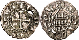 Alfonso VII (1126-1157). Toledo. Meaja. (M.M. A7:70.1) (Imperatrix A7:70.1, mismo ejemplar) (AB. falta). Defecto de cospel. Pátina oscura. Muy rara. 0...