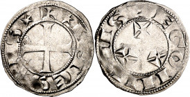 Alfonso VII (1126-1157). Abadía de Sahagún. Dinero episcopal. (M.M. A7:76.8, mismo ejemplar) (Imperatrix A7:76.8, mismo ejemplar) (AB. falta). Limpiad...