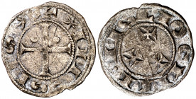 Alfonso VII (1126-1157). Abadía de Sahagún. Dinero episcopal. (M.M. A7:76.23, mismo ejemplar) (Imperatrix A7:76.23, mismo ejemplar) (AB. falta) (V.Q. ...