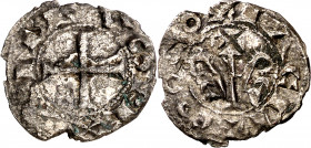 Alfonso VII (1126-1157). Segovia. Dinero. (Imperatrix A7:85.5, mismo ejemplar) (AB. falta). Cospel faltado. Rarísima. 0,80 g. (BC+/MBC-).