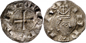 Alfonso VII (1126-1157). León. Dinero. (Imperatrix A7:98.2 (50), mismo ejemplar) (AB. falta). Punzonada en anverso. Oxidaciones limpiadas. Única conoc...