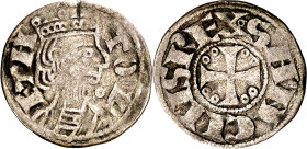 Sancho III (1157-1158). Osma. Dinero. (Imperatrix S3:1.6 (50), mismo ejemplar) (AB. 150.3 var). Rara. 1,17 g. MBC-/MBC.