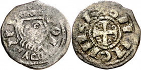 Sancho III (1157-1158). Toledo. Meaja. (Imperatrix S3:2.1(50), mismo ejemplar) (AB. 151 var). Atractiva. Muy rara. 0,60 g. MBC-.