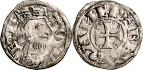 Sancho III (1157-1158). ¿Toledo?. Dinero. (M.M. S3:3.2) (Imperatrix S3:3.2, mismo ejemplar) (AB. 150.1 var). Brillo original. Rara. 0,90 g. MBC.