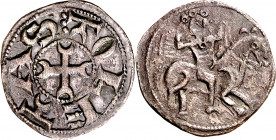 Fernando II (1157-1188). ¿Toledo?. Dinero. (M.M. F2:8.1, mismo ejemplar) (Imperatrix F2:8.1, mismo ejemplar) (AB. 163, como Alfonso VIII). Atractiva. ...