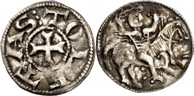Fernando II (1157-1188). Taller indeterminado. Dinero. (M.M. F2:8.6) (Imperatrix F2:8.6, mismo ejemplar) (AB. 163, como Alfonso VIII). Manchitas super...