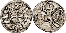 Fernando II (1157-1188). Taller indeterminado. Dinero. (Imperatrix F2:8.7 (50), mismo ejemplar) (AB. 164, como Alfonso VIII). Buen ejemplar. Muy rara....