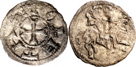 Fernando II (1157-1188). ¿Toledo?. Dinero. (Imperatrix F2:8.11, mismo ejemplar) (AB. falta). Ligera doblez. Muy rara. 0,74 g. (MBC-).