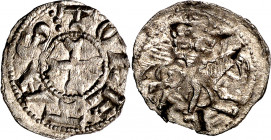 Fernando II (1157-1188). ¿Toledo? Meaja. (M.M. F2:9.1) (Imperatrix F2:9.1, mismo ejemplar) (AB. 173, como Alfonso VIII). Ligera doble acuñación en rev...