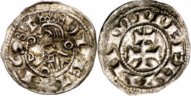 Fernando II (1157-1188). ¿Toledo? Meaja. (Imperatrix F2:16.1 (50), mismo ejemplar) (AB. falta). Muy atractiva. Rarísima y más así. 0,44 g. EBC-.