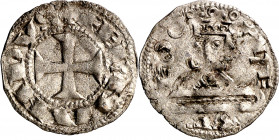 Fernando II (1157-1188). Santiago de Compostela. Dinero. (M.M. F2:18.3, mismo ejemplar) (Imperatrix F2:18.3, mismo ejemplar) (AB. falta). Muy atractiv...