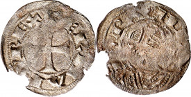 Fernando II (1157-1188). León. Dinero. (M.M. F2:23.1, mismo ejemplar) (Imperatrix F2:23.1, mismo ejemplar) (AB. 109 var). Cospel ligeramente faltado. ...