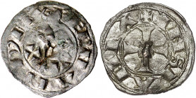 Fernando II (1157-1188). Abadía de Sahagún. Dinero. (M.M. F2:28.1, mismo ejemplar) (Imperatrix F2:28.1, mismo ejemplar) (AB. falta) (Bautista 189, mis...