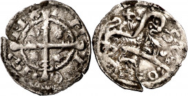 Alfonso IX (1188-1230). Santiago de Compostela. Dinero. (M.M. A9:5.15) (Imperatrix A9:5.15, mismo ejemplar) (AB. 130) (Orol. 20). Pequeña grieta. Esca...