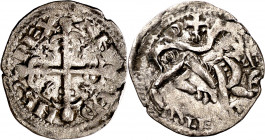 Alfonso IX (1188-1230). Santiago de Compostela. Dinero. (M.M. A9:5.20) (Imperatrix A9:5.20, mismo ejemplar) (AB. 130.2 var) (Orol. 20B). 1,22 g. MBC.