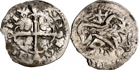 Alfonso IX (1188-1230). Taller indeterminado. Dinero. (M.M. A9:5.53) (Imperatrix A9:5.52 (50), mismo ejemplar) (AB. 121) (Orol. 28). Pequeño defecto d...