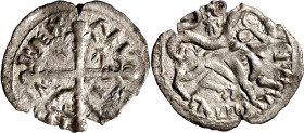 Alfonso IX (1188-1230). Lugo. Meaja. (Imperatrix A9:6.4 (50), mismo ejemplar). Cospel algo faltado. Brillo original. Rarísima. Única conocida. 0,22 g....