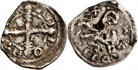 Alfonso IX (1188-1230). Santiago de Compostela. Meaja. (Imperatrix A9:6.5 (50), mismo ejemplar) (AB. 138 var). Rarísima. 0,46 g. MBC-.