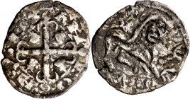 Alfonso IX (1188-1230). ¿Zamora?. Meaja. (Imperatrix A9:6.1(50), mismo ejemplar) (AB. falta). Incrustaciones. Muy rara. 0,45 g. MBC-.